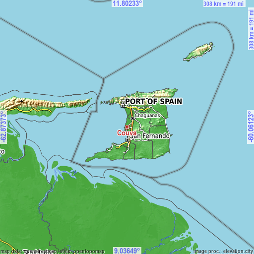 Topographic map of Couva