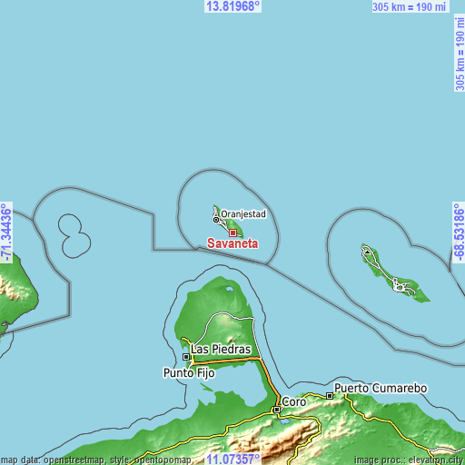 Topographic map of Savaneta