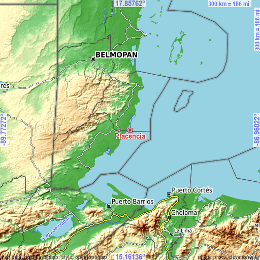 Topographic map of Placencia