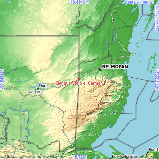 Topographic map of Benque Viejo el Carmen