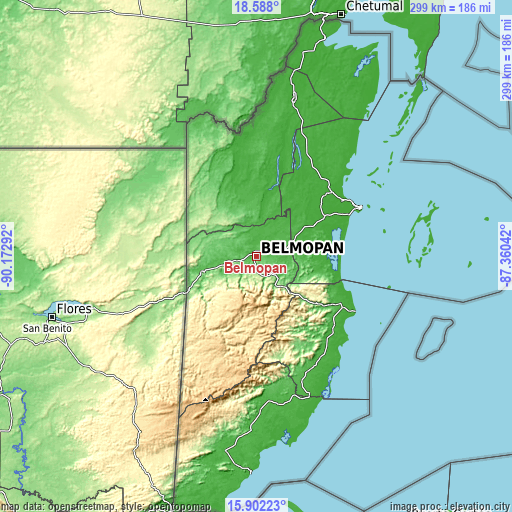 Topographic map of Belmopan
