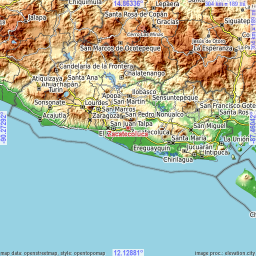 Topographic map of Zacatecoluca