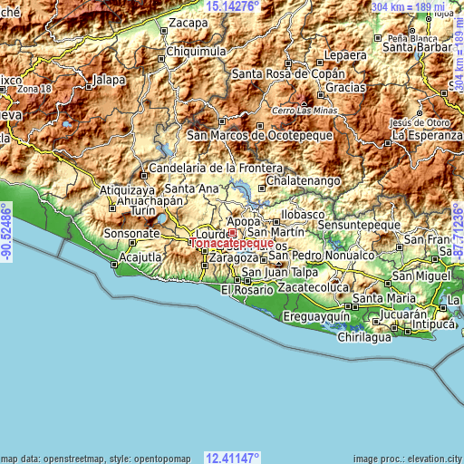 Topographic map of Tonacatepeque