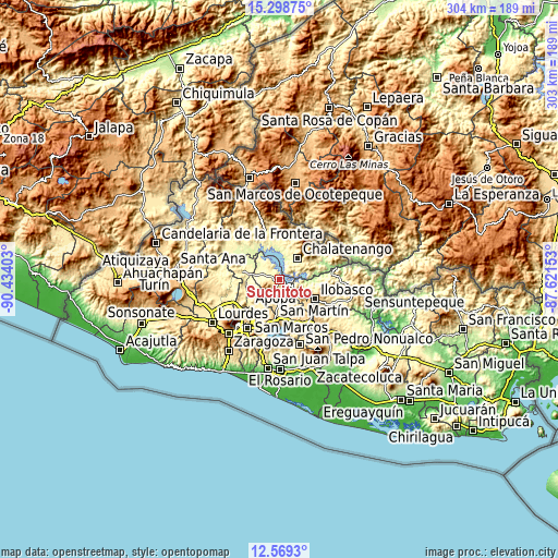 Topographic map of Suchitoto