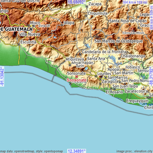 Topographic map of Sonsonate