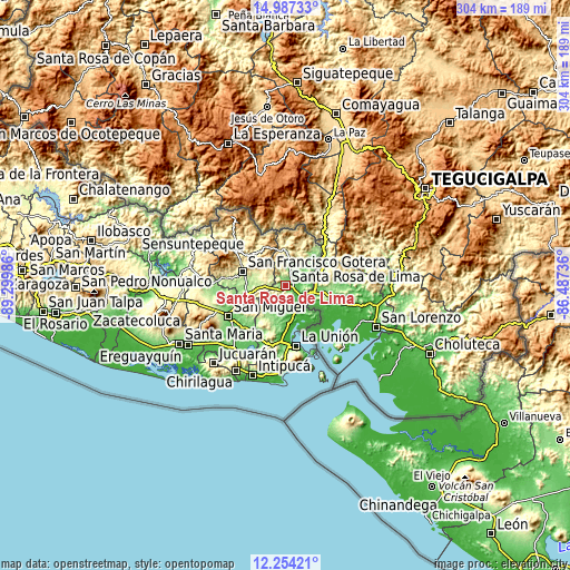 Topographic map of Santa Rosa de Lima
