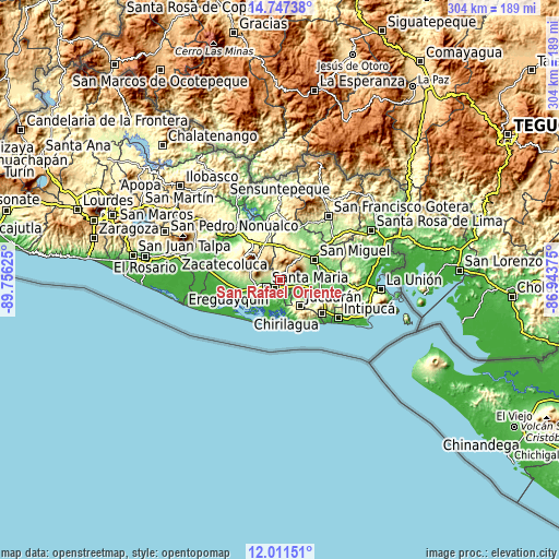 Topographic map of San Rafael Oriente