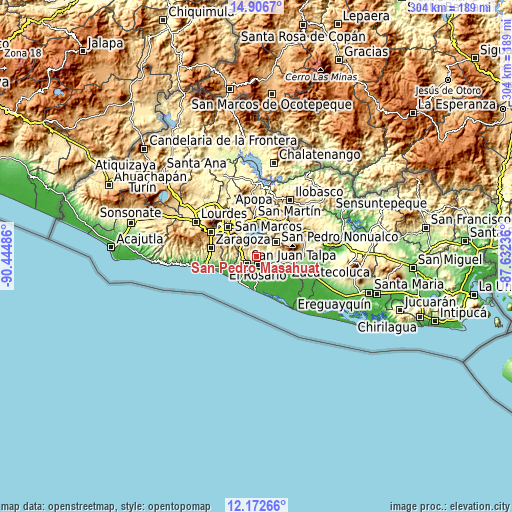Topographic map of San Pedro Masahuat