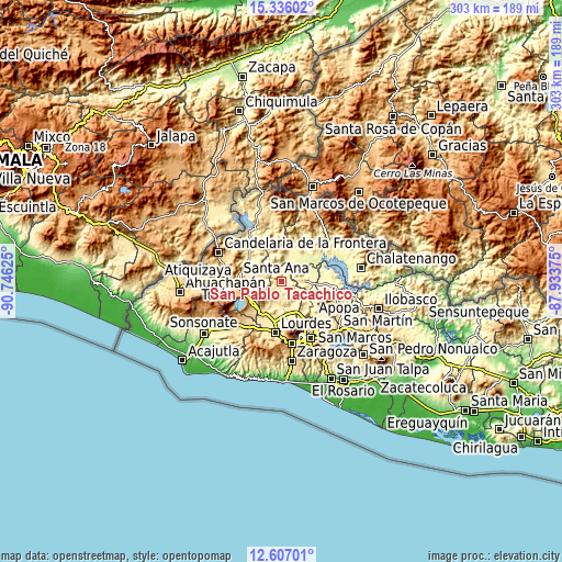 Topographic map of San Pablo Tacachico