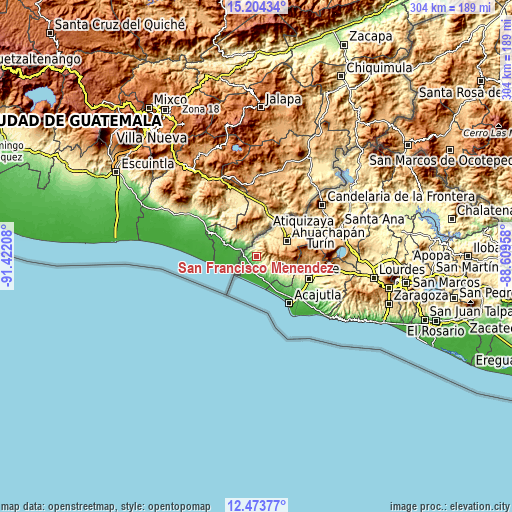 Topographic map of San Francisco Menéndez