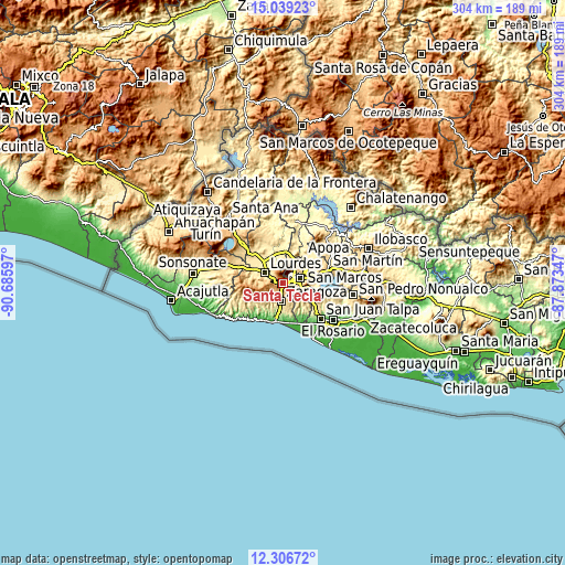 Topographic map of Santa Tecla