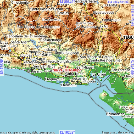 Topographic map of Nueva Guadalupe