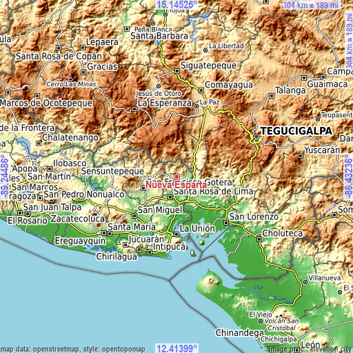 Topographic map of Nueva Esparta