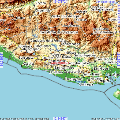 Topographic map of Cojutepeque