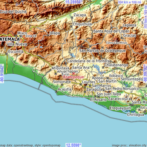 Topographic map of Coatepeque