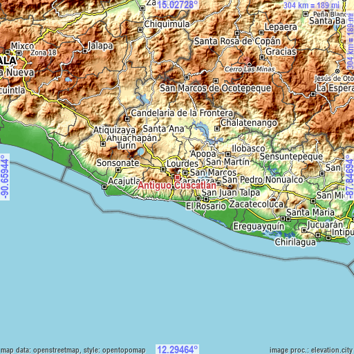 Topographic map of Antiguo Cuscatlán