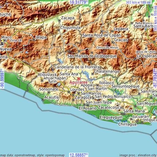 Topographic map of Aguilares