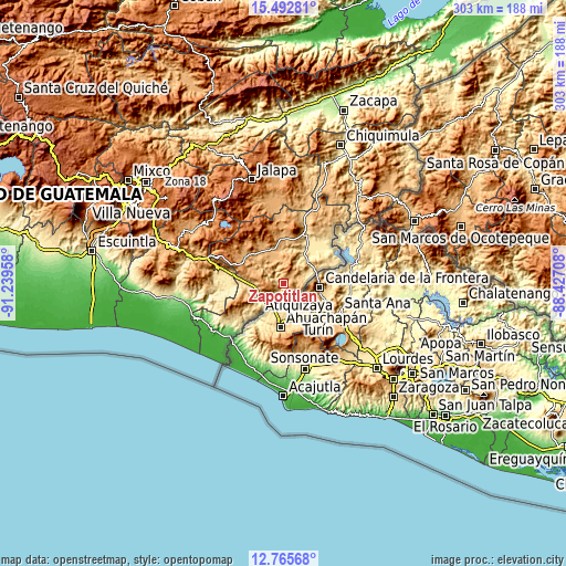 Topographic map of Zapotitlán
