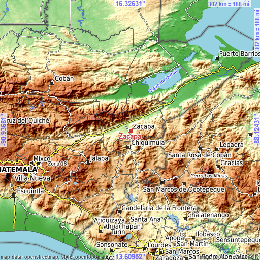 Topographic map of Zacapa