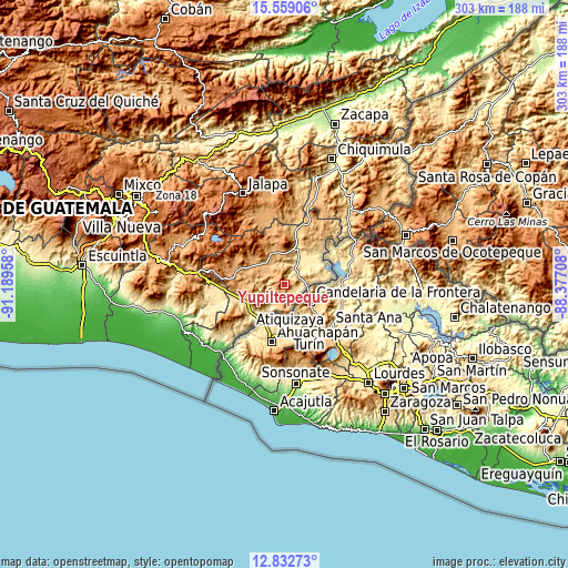 Topographic map of Yupiltepeque