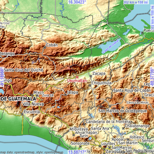 Topographic map of Usumatlán