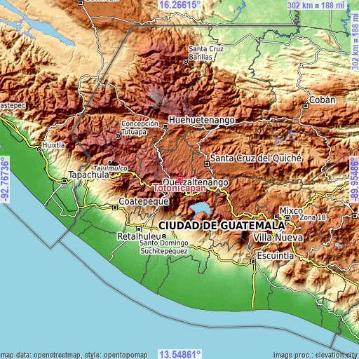 Topographic map of Totonicapán