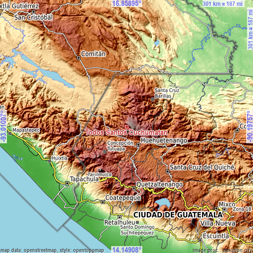 Topographic map of Todos Santos Cuchumatán