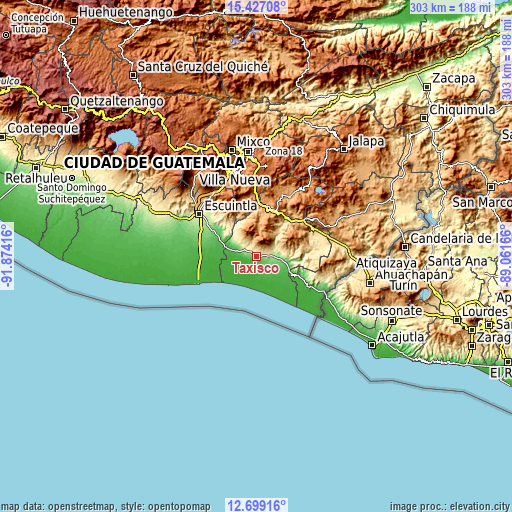 Topographic map of Taxisco