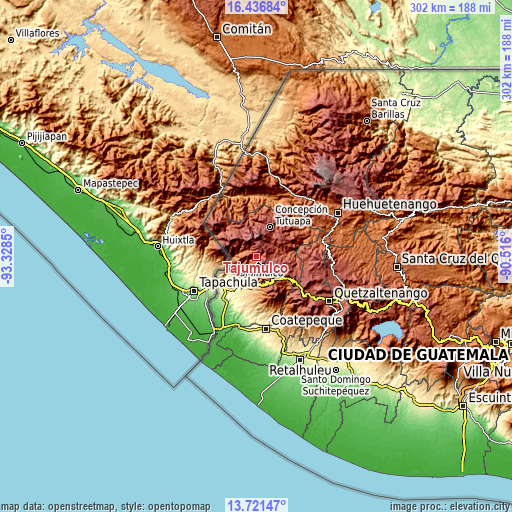 Topographic map of Tajumulco