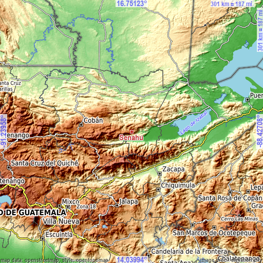 Topographic map of Senahú