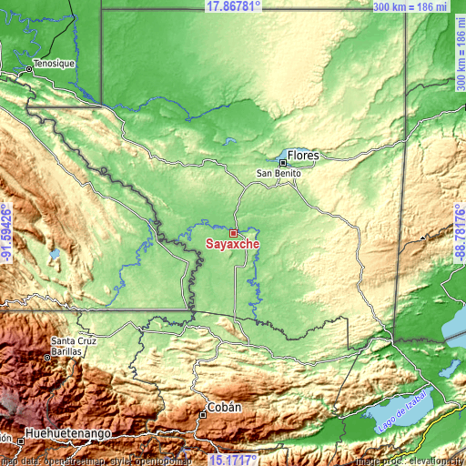 Topographic map of Sayaxché