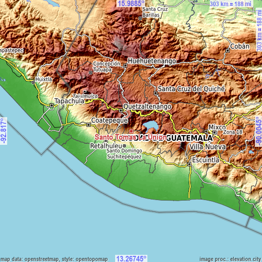 Topographic map of Santo Tomás La Unión