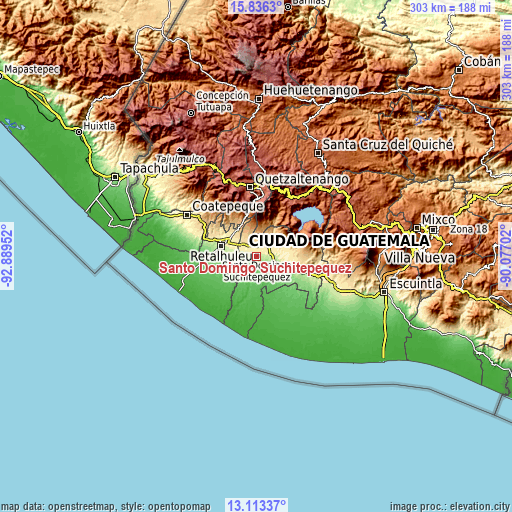 Topographic map of Santo Domingo Suchitepéquez