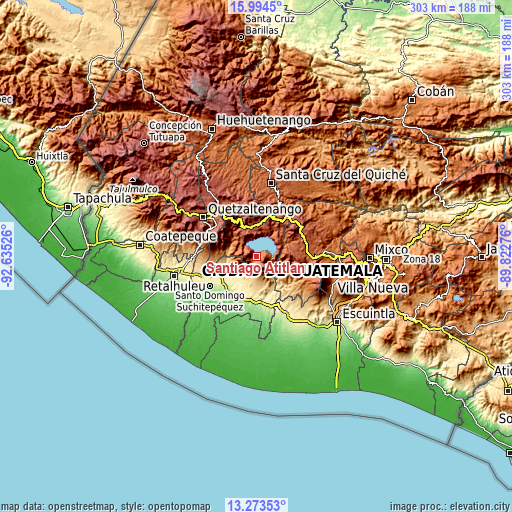Topographic map of Santiago Atitlán
