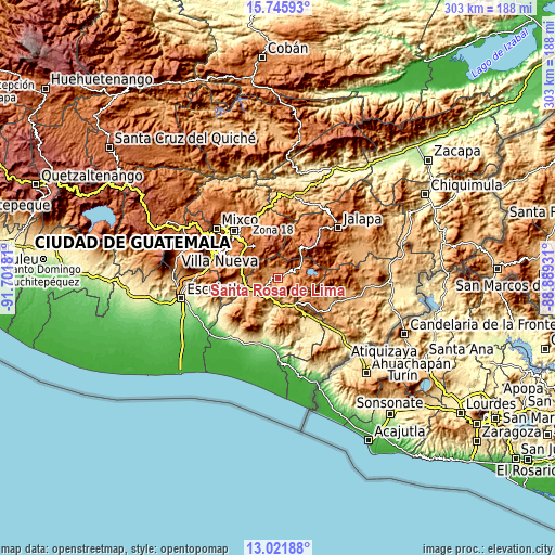 Topographic map of Santa Rosa de Lima