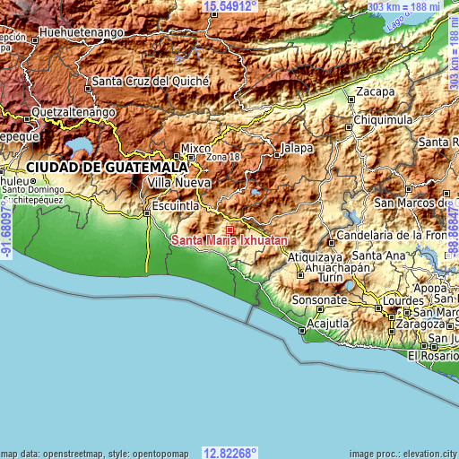 Topographic map of Santa María Ixhuatán