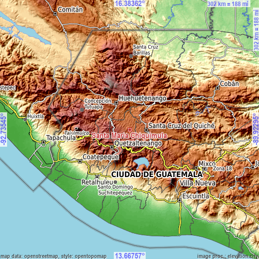 Topographic map of Santa María Chiquimula