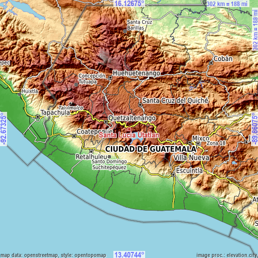 Topographic map of Santa Lucía Utatlán