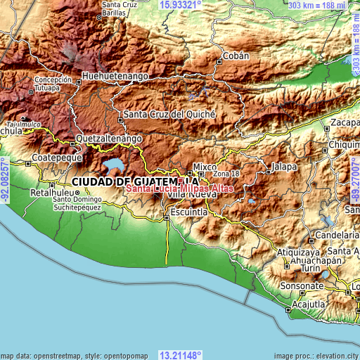 Topographic map of Santa Lucía Milpas Altas