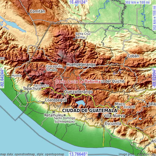 Topographic map of Santa Lucia La Reforma