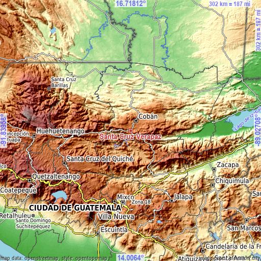 Topographic map of Santa Cruz Verapaz