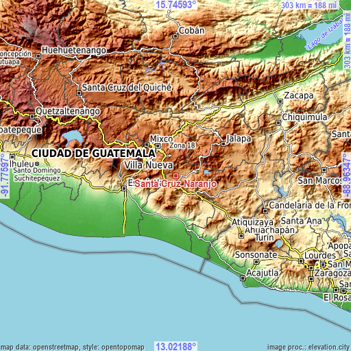 Topographic map of Santa Cruz Naranjo