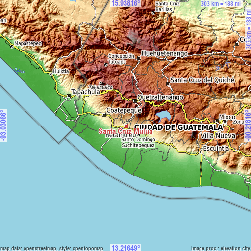 Topographic map of Santa Cruz Muluá