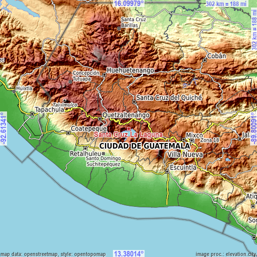 Topographic map of Santa Cruz La Laguna