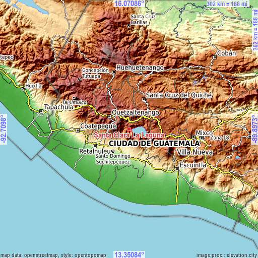 Topographic map of Santa Clara La Laguna