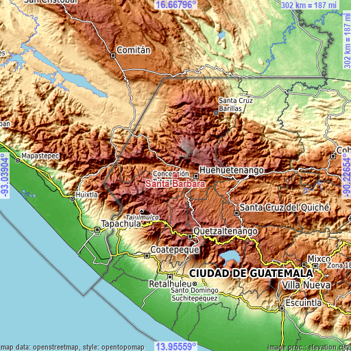 Topographic map of Santa Bárbara