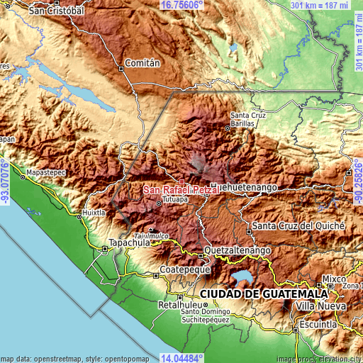 Topographic map of San Rafael Petzal