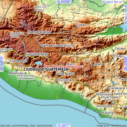 Topographic map of San Pedro Sacatepéquez