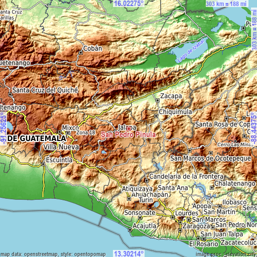 Topographic map of San Pedro Pinula
