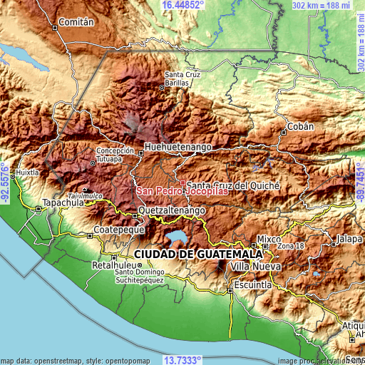 Topographic map of San Pédro Jocopilas